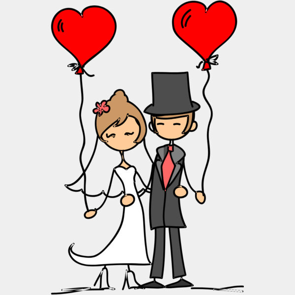 Cartoon Wedding Groom Bride Heart Balloons 4 Thumbnail