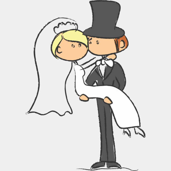 Cartoon Wedding Groom Bride Hug 2 Thumbnail